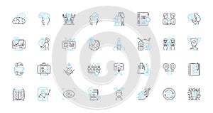 Analysis and graphs linear icons set. Metrics, Trends, Patterns, Visualization, Data, Correlation, Interpretation line
