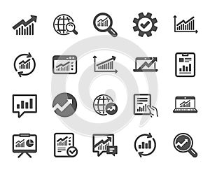 Analysis icons. Charts, Reports and Graphs. Vector