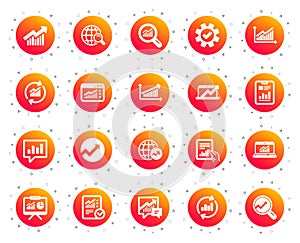 Analysis icons. Charts, Reports and Graphs. Vector