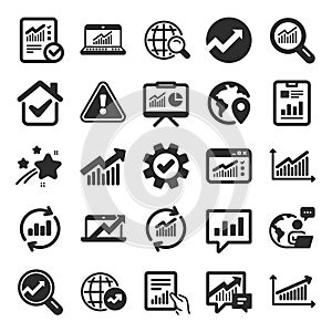 Analysis icons. Charts, Reports and Graphs. Vector