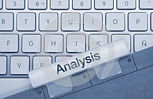 Analysis - Inscription on Blue Keyboard Key photo