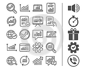 Analysis line icons. Charts, Reports and Graphs.