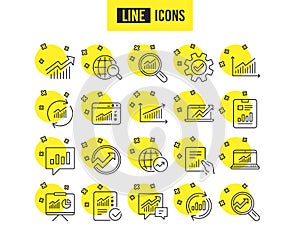 Analysis line icons. Charts, Reports and Graphs. Vector