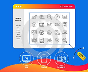 Analysis line icons. Charts, Reports and Graphs. Vector