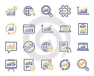 Analysis line icons. Charts, Reports and Graphs. Vector