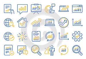 Analysis line icons. Charts, Reports and Graphs. Vector