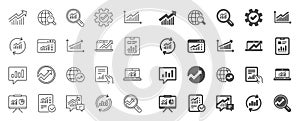 Analysis line icons. Charts, Reports and Graphs. Vector