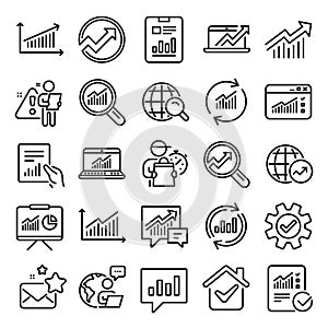 Analysis line icons. Charts, Reports and Graphs. Vector