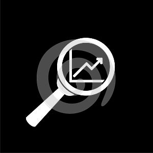 Analysis, magnifying glass icon isolated on dark background