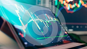 analysis on the monitor of a computer. Fundamental and technical analysis concept.