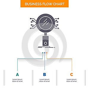 Analysis, Search, information, research, Security Business Flow Chart Design with 3 Steps. Glyph Icon For Presentation Background