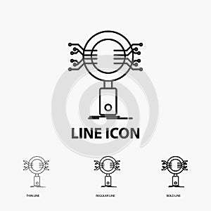 Analysis, Search, information, research, Security Icon in Thin, Regular and Bold Line Style. Vector illustration