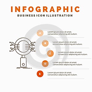 Analysis, Search, information, research, Security Infographics Template for Website and Presentation. Line Gray icon with Orange