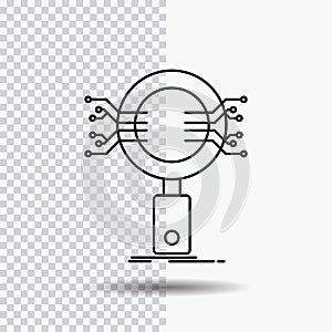 Analysis, Search, information, research, Security Line Icon on Transparent Background. Black Icon Vector Illustration