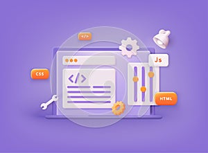 Analysis trends and software development coding process concept. Programming, testing cross platform code. 3D Web Vector