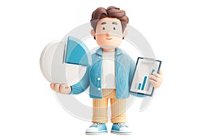 analyst character holding a pie chart segment