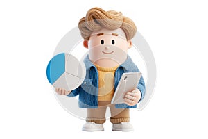 analyst character holding a pie chart segment