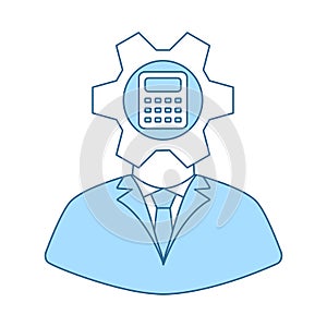 Analyst With Gear Hed And Calculator Inside Icon