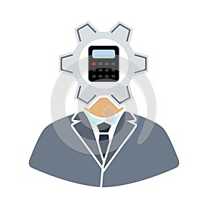 Analyst With Gear Hed And Calculator Inside Icon photo