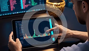 Analyst Studying Financial Graph on Tablet