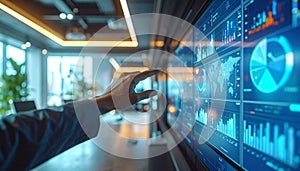 Analyst Touching Interactive Financial Data Screen