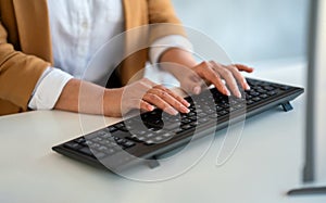 Analyst working with business analytics and data management system on computer. Business, finance