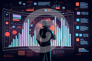 Analyst working with computer in Business Analytics and Data Management System to make report with KPI and metrics connected to
