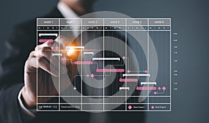 Analyst working with computer in Business Analytics and Data Management System to make report with KPI and metrics