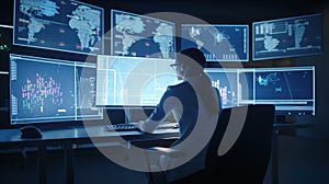 Analyst working with computer in Business Analytics and Data Management System to make report with KPI and metrics