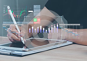 Analyst working with computer in Business Analytics and Data Management System to make report with KPI