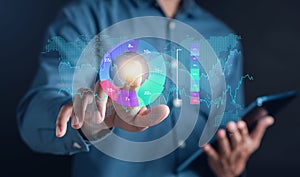 Analyst working with computer in Business Analytics and Data Management System to make report with KPI and metrics connected to