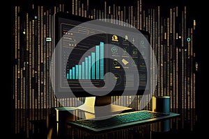 Analyst working with computer in Business Analytics and Data Management System to make report with KPI and metrics connected to
