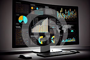 Analyst working with computer in Business Analytics and Data Management System to make report with KPI and metrics connected to