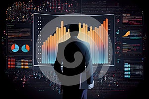 Analyst working with computer in Business Analytics and Data Management System to make report with KPI and metrics connected to