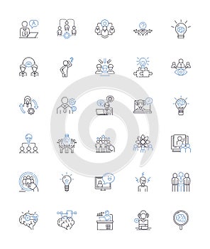 Analytical individuals line icons collection. Perceptive, Astute, Insightful, Enlightened, Observant, Discerning