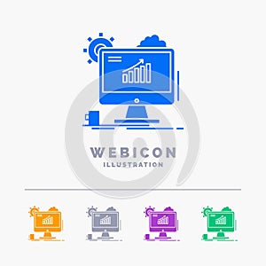 Analytics, chart, seo, web, Setting 5 Color Glyph Web Icon Template isolated on white. Vector illustration