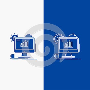 Analytics, chart, seo, web, Setting Line and Glyph web Button in Blue color Vertical Banner for UI and UX, website or mobile