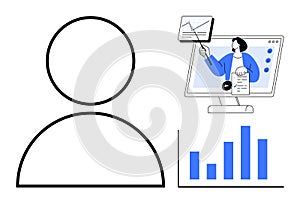 Data Presentation with User Profile Icon, Online Learning, and Analytics Chart Elements