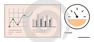 Analytics Dashboard with Graph, Bar Chart, and Speedometer for Monitoring Performance Metrics