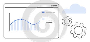 Analytics Dashboard with Line Graph, Bar Chart, and Configuration Gears for Performance Optimization