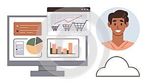 Analytics Dashboard with User Profile and Cloud Connectivity Concept