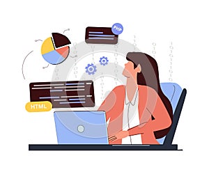 Analytics and data science abstract concept vector illustration. Big data, machine learning control, computer science