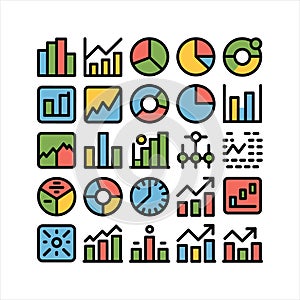 Analytics and Data Visualization Color Icon Set