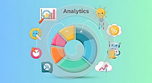 Analytics Data Visualization Pie Chart, Robot, and Business Icons