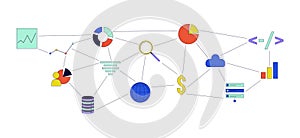 Analytics database management 2D linear cartoon object