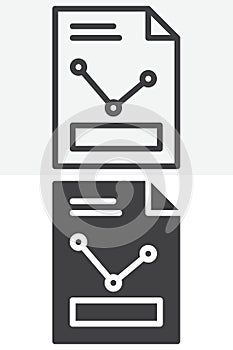 Analytics document file line and solid different style vector icon set