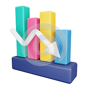 Analytics graph down 3d rendering isometric icon.