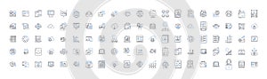 Analytics and insights line icons collection. Data, Metrics, Analysis, Trends, Visualization, Dashboards, Reports vector