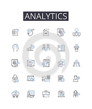 Analytics line icons collection. Data mining, Information retrieval, Business intelligence, Statistical analysis