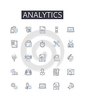 Analytics line icons collection. Data mining, Information retrieval, Business intelligence, Statistical analysis